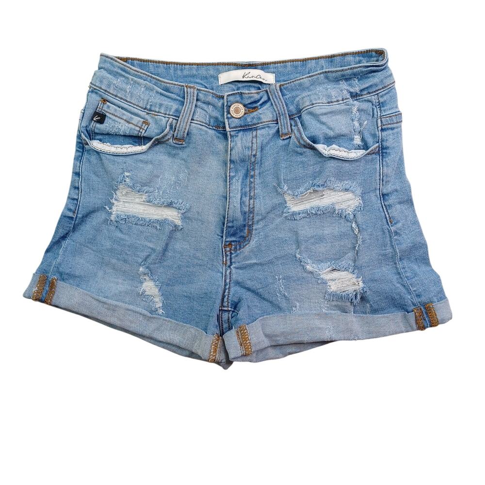 Kancan Distressed Denim Jean Shorts Women's W7 27 Blue High Waist Cuffed KC7082L